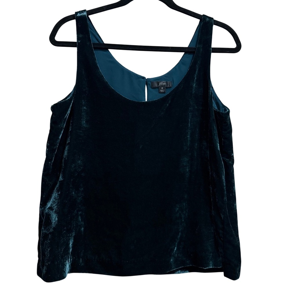 J.Crew Womens Velvet Tank Top Teal Green Sleeveless Scoop Neck Size 6 Holiday
